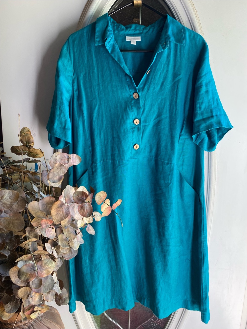 J.Jill Tunic Style Linen Dress - Teal - Sz M (OVERSIZED)